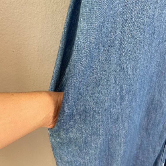 Old Navy Womens Large Chambray Shirt Dress Short Sleeve Button Up Denim Pockets - Picture 7 of 9